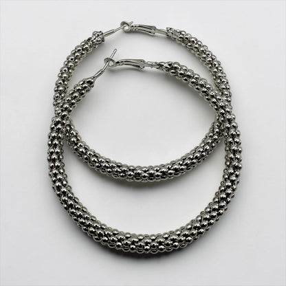 Chunky Beaded Hoop Earrings – 7cm Bold Statement Gold & Silver Hoops - Fatisha Boutique #