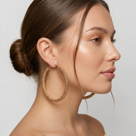Chunky Beaded Hoop Earrings – 7cm Bold Statement Gold & Silver Hoops - Fatisha Boutique #