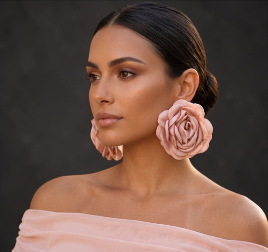 Pink Rose Statement Earrings – Oversized Floral Drop Earrings for Women