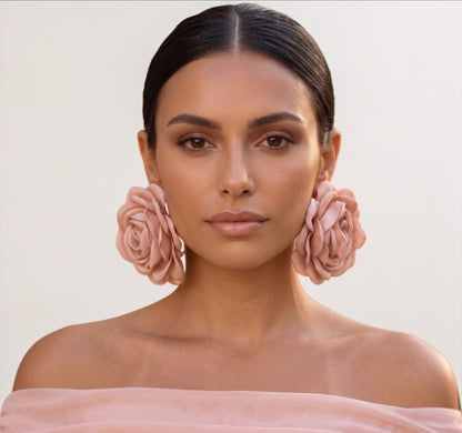 Pink Rose Statement Earrings – Oversized Floral Drop Earrings for Women - Fatisha Boutique #
