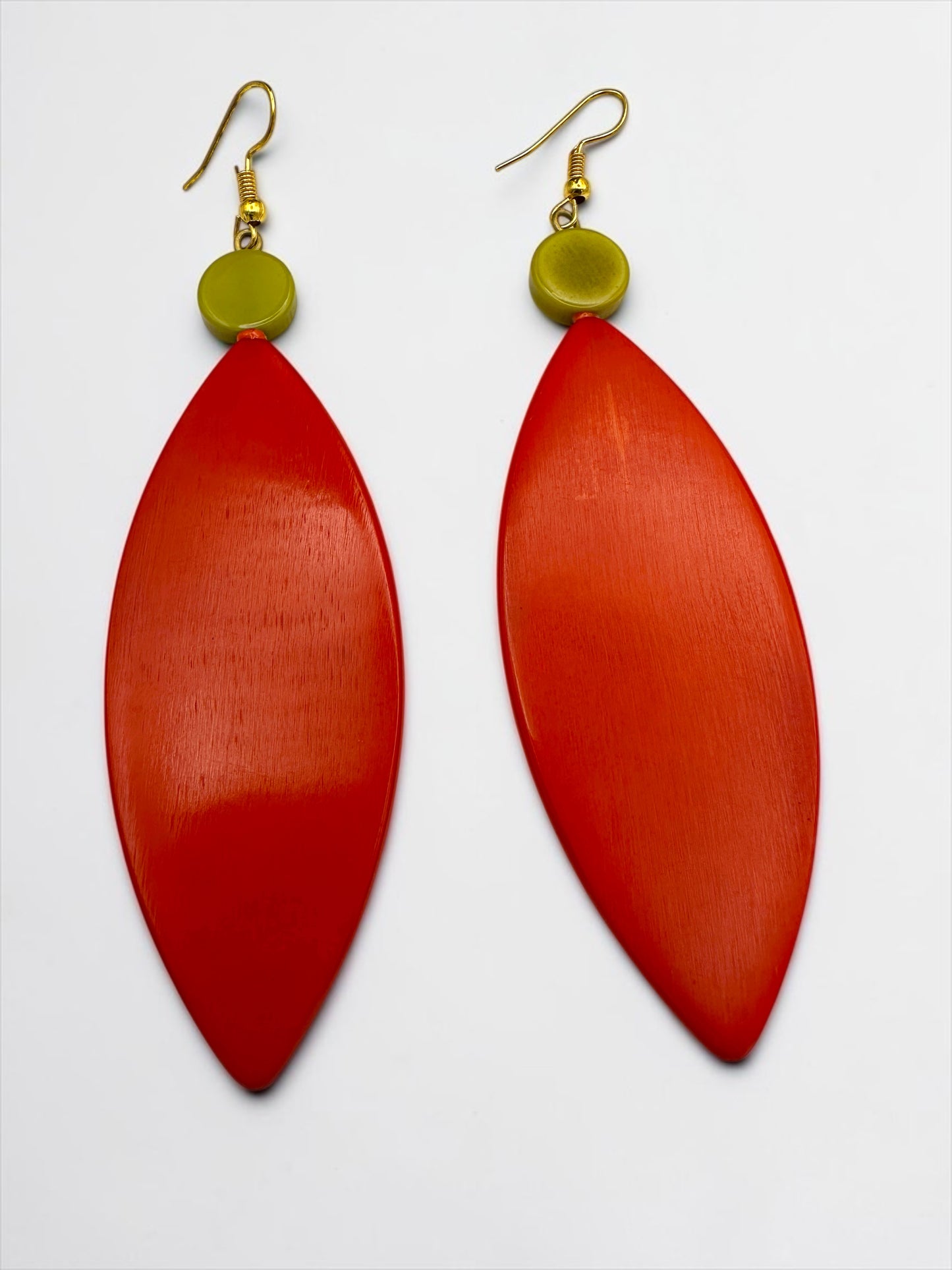 Long Red Resin Statement Earrings – Handmade Dangle Drop Jewellery for Women - Fatisha Boutique #
