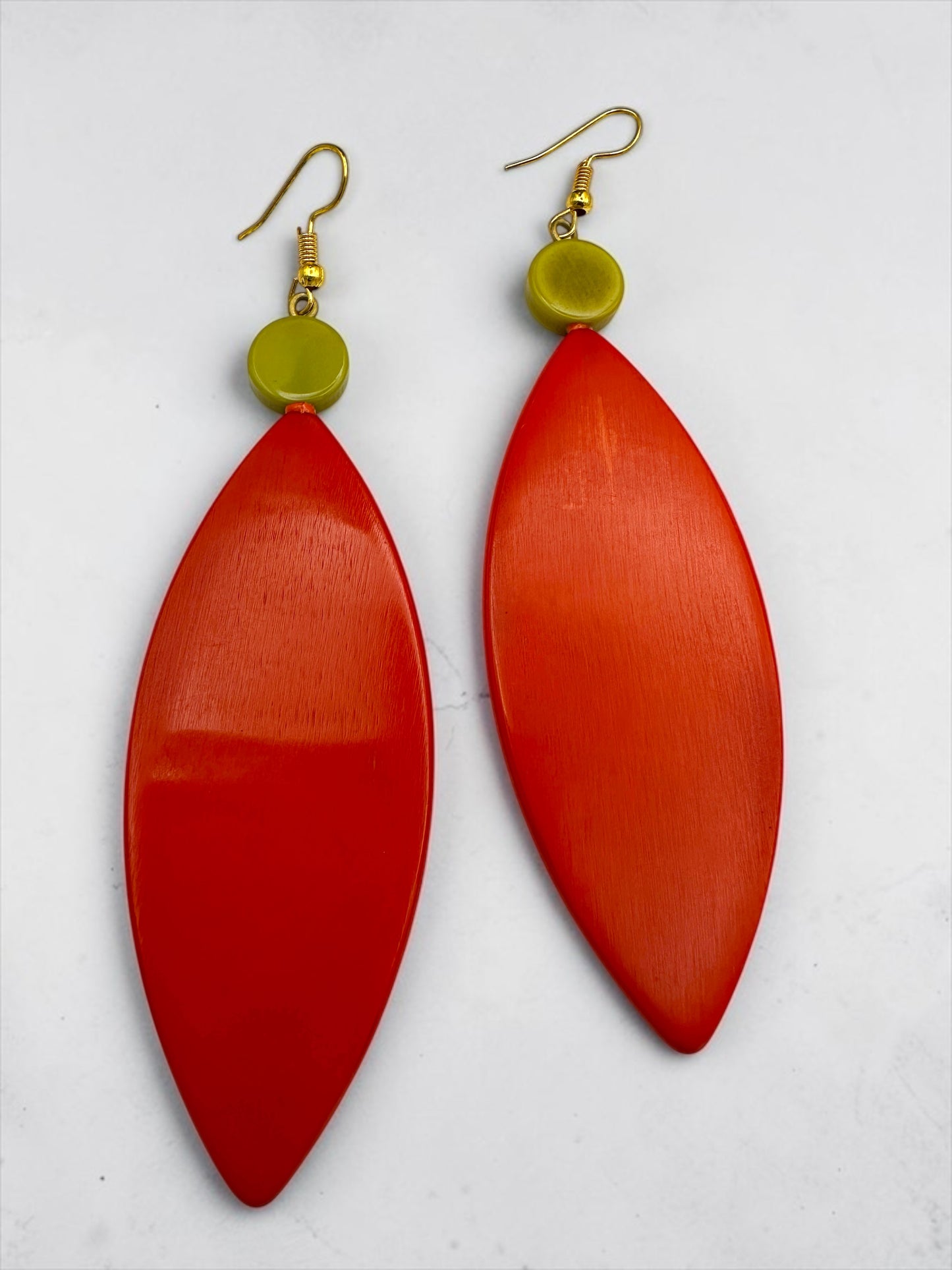 Long Red Resin Statement Earrings – Handmade Dangle Drop Jewellery for Women - Fatisha Boutique #