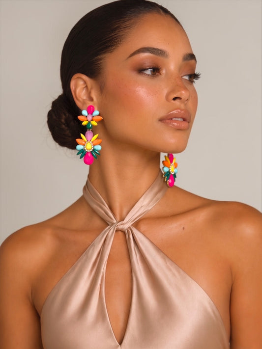 Multicolour Resin Flower Earrings – Statement Summer Drops