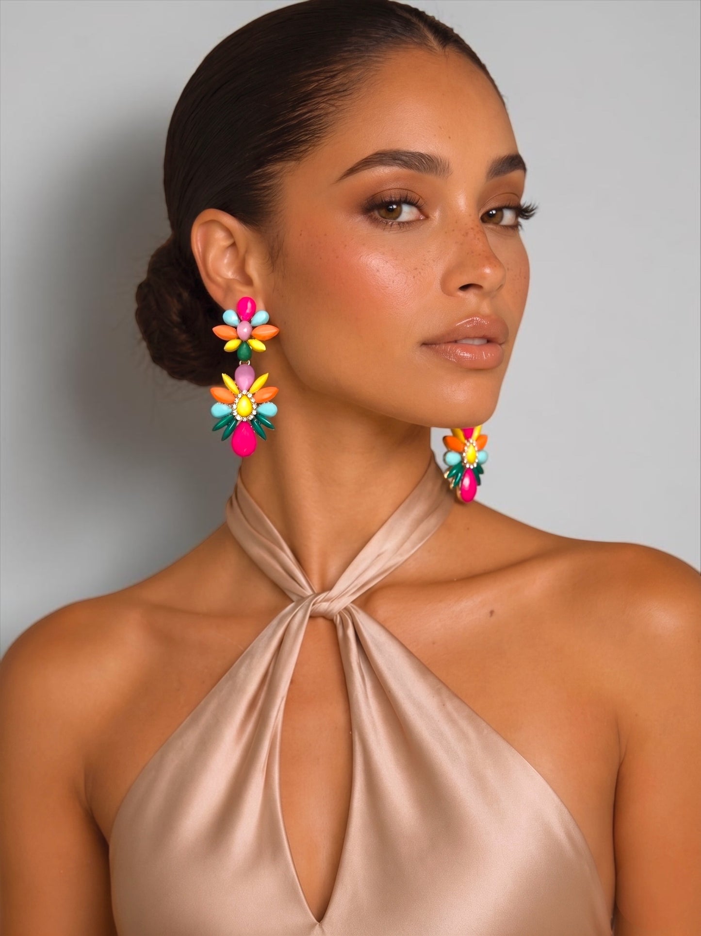 Multicolour Resin Flower Earrings – Statement Summer Drops - Fatisha Boutique #
