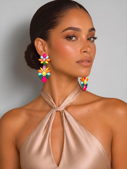 Multicolour Resin Flower Earrings – Statement Summer Drops - Fatisha Boutique #