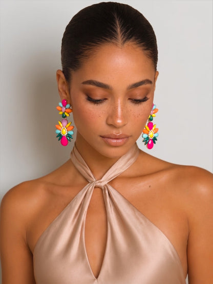 Multicolour Resin Flower Earrings – Statement Summer Drops - Fatisha Boutique #