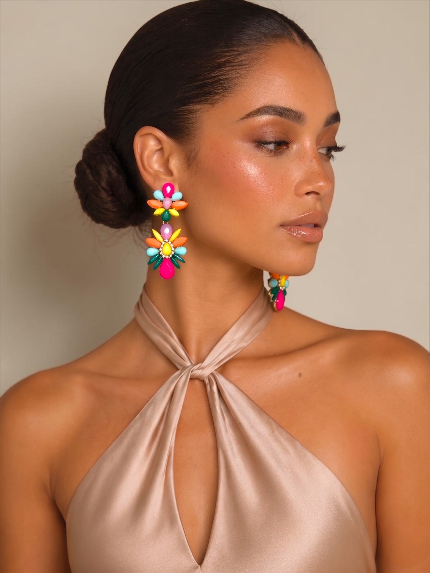 Multicolour Resin Flower Earrings – Statement Summer Drops - Fatisha Boutique #