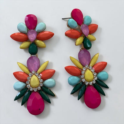 Multicolour Resin Flower Earrings – Statement Summer Drops - Fatisha Boutique #