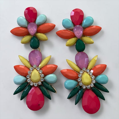 Multicolour Resin Flower Earrings – Statement Summer Drops - Fatisha Boutique #