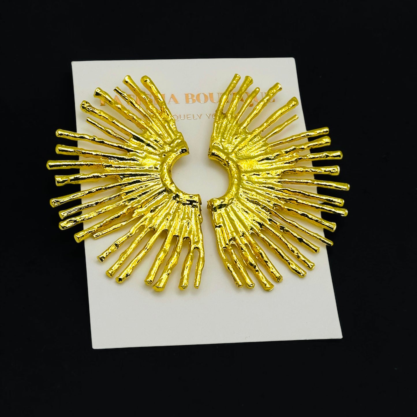 Gold & Silver Fan Statement Earrings – Hammered Sunburst Stud Drop Earrings - Fatisha Boutique #