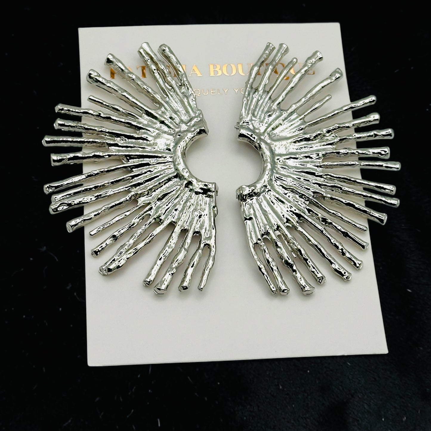 Gold & Silver Fan Statement Earrings – Hammered Sunburst Stud Drop Earrings - Fatisha Boutique #