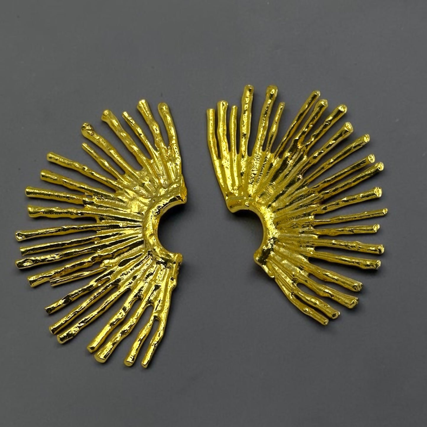 Gold & Silver Fan Statement Earrings – Hammered Sunburst Stud Drop Earrings - Fatisha Boutique #