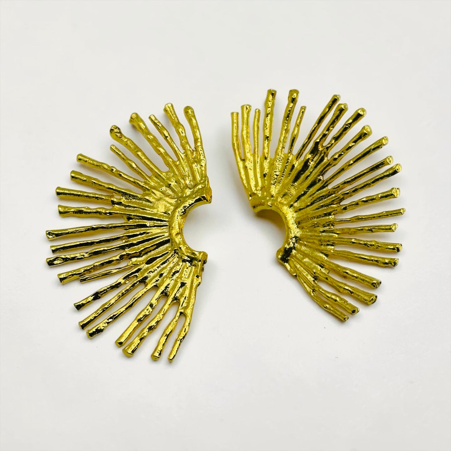 Gold & Silver Fan Statement Earrings – Hammered Sunburst Stud Drop Earrings - Fatisha Boutique #