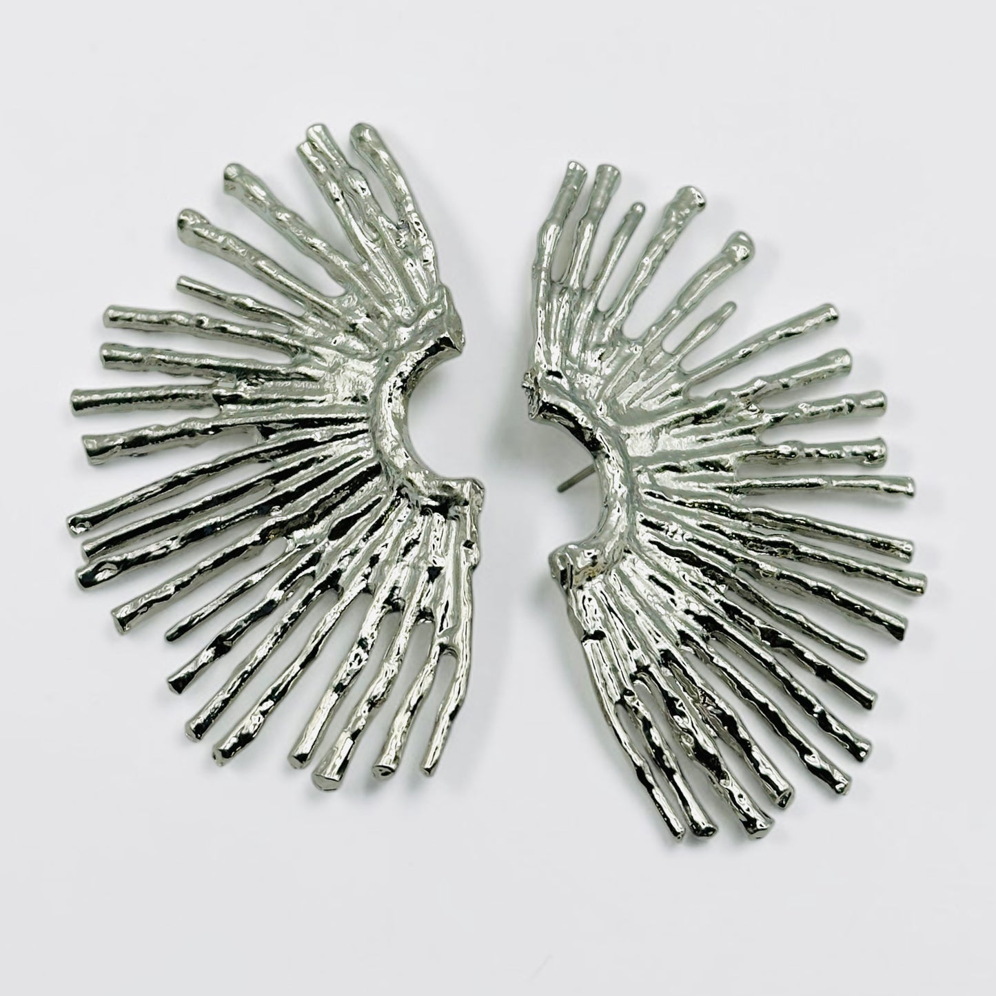 Gold & Silver Fan Statement Earrings – Hammered Sunburst Stud Drop Earrings - Fatisha Boutique #