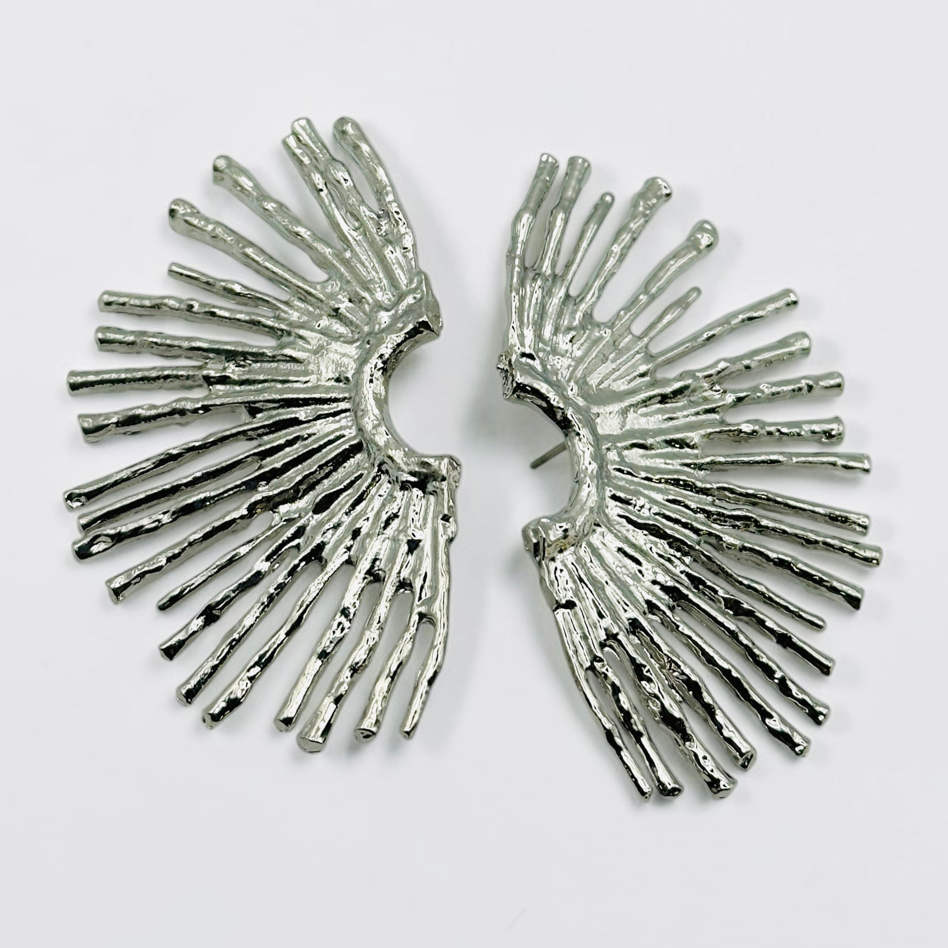 Gold & Silver Fan Statement Earrings – Hammered Sunburst Stud Drop Earrings - Fatisha Boutique #