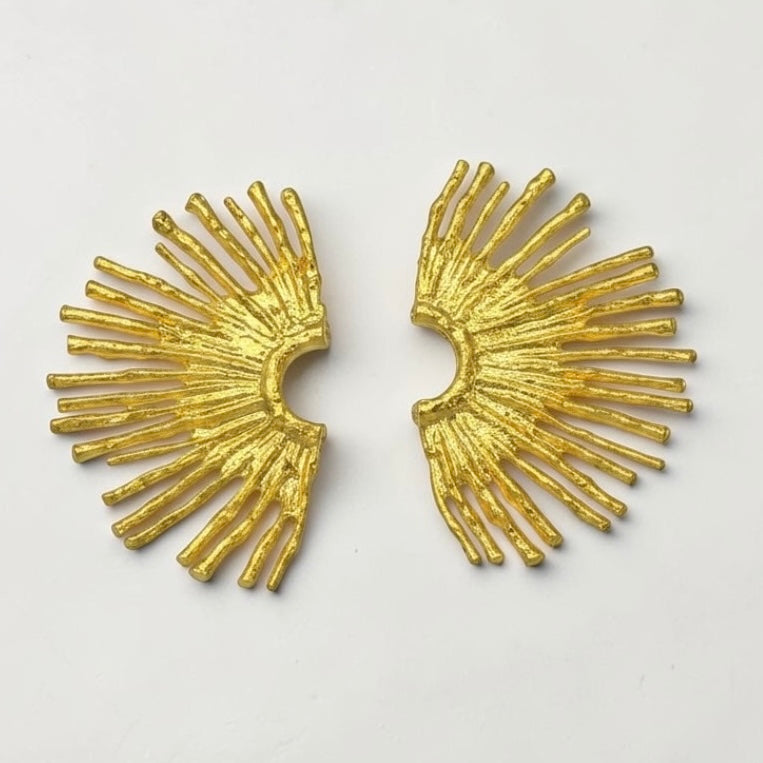 Gold & Silver Fan Statement Earrings – Hammered Sunburst Stud Drop Earrings - Fatisha Boutique #