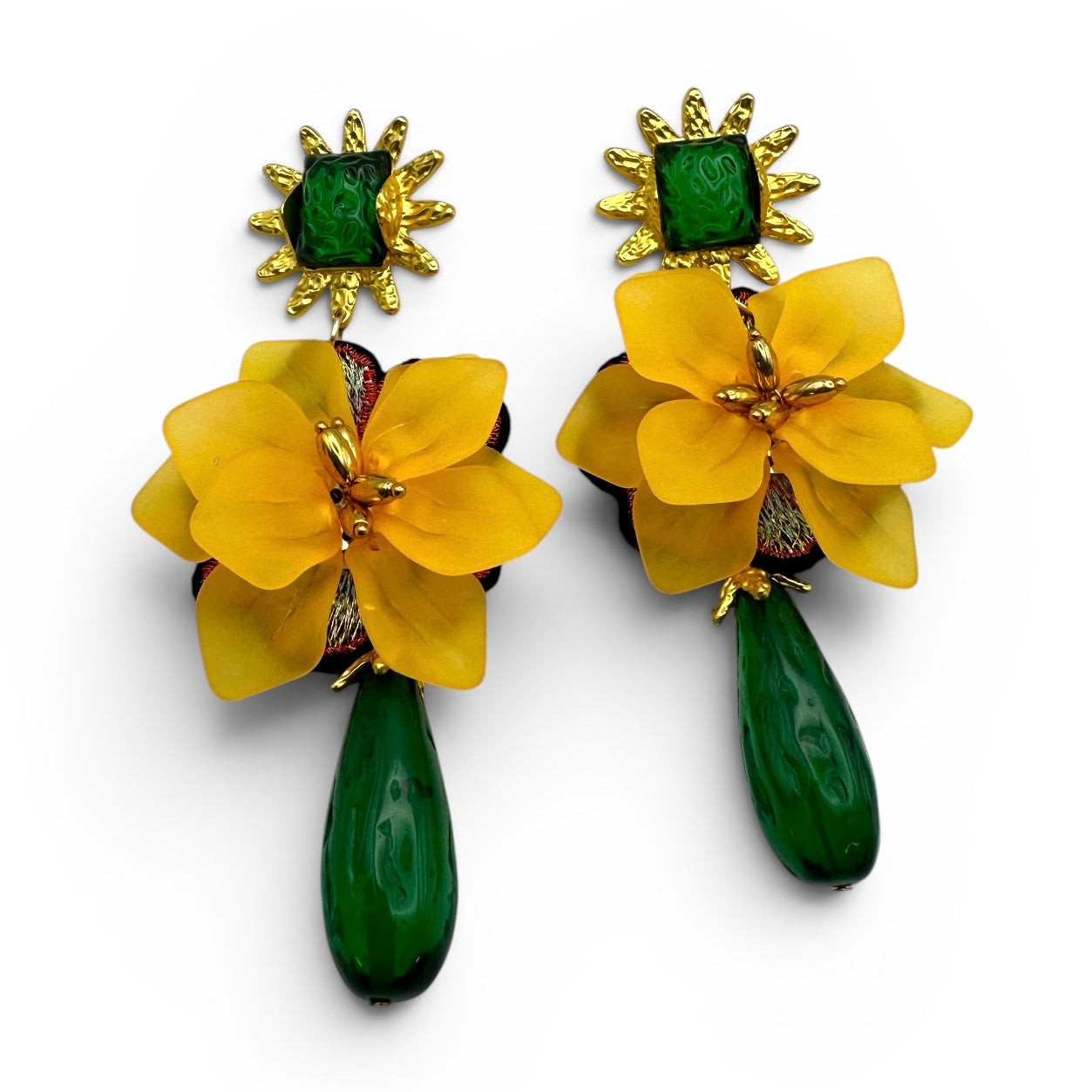 Yellow Flower Statement Earrings – Boho Resin Drop Earrings for Women - Fatisha Boutique #
