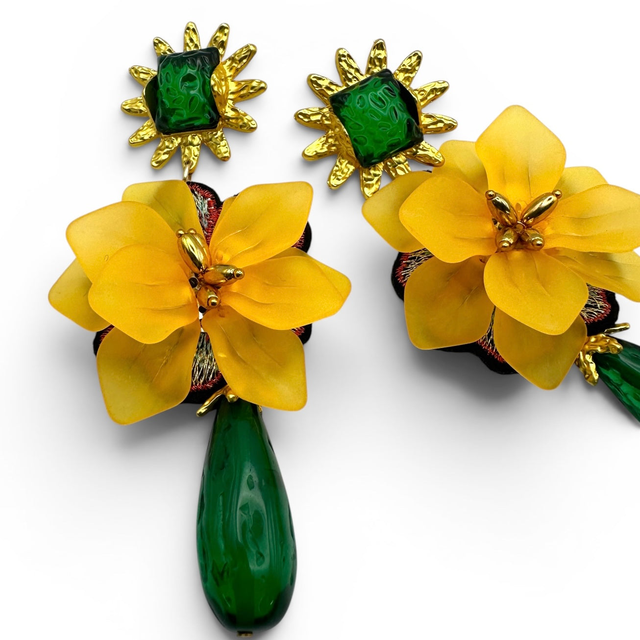 Yellow Flower Statement Earrings – Boho Resin Drop Earrings for Women - Fatisha Boutique #