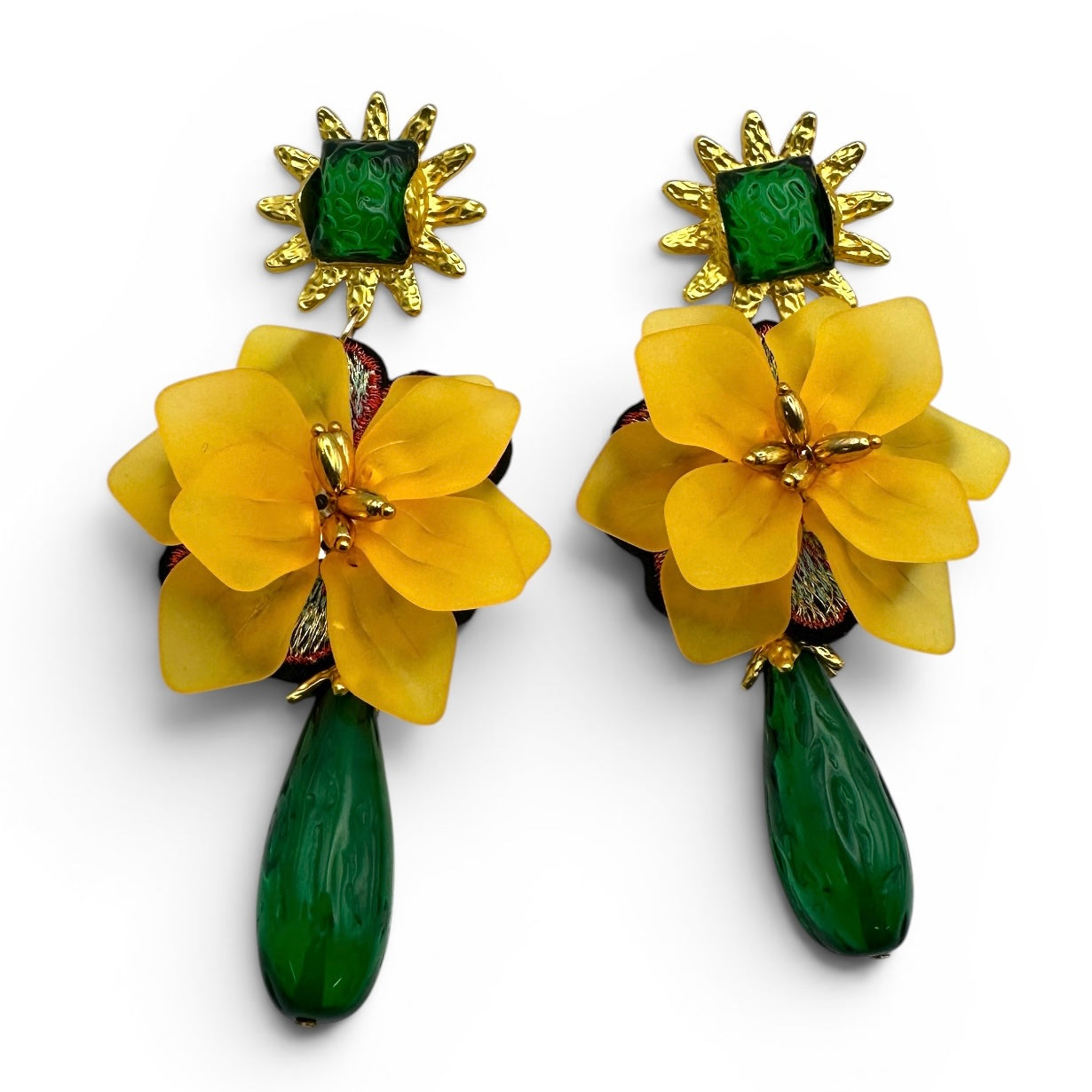 Yellow Flower Statement Earrings – Boho Resin Drop Earrings for Women - Fatisha Boutique #