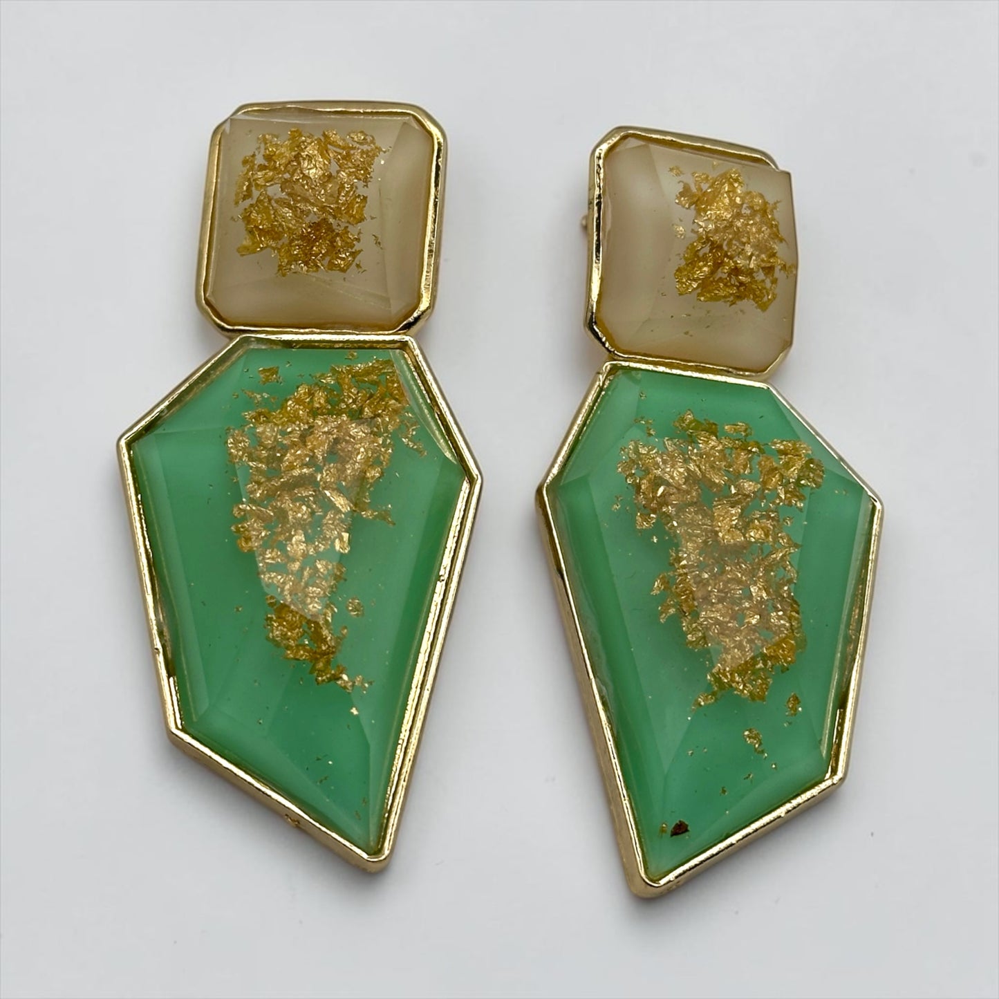 Gold Foil Resin Statement Earrings – Geometric Drop Earrings in Red Blue Black Green