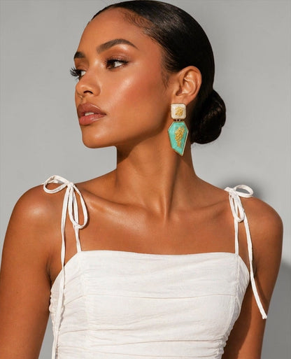 Gold Foil Resin Statement Earrings – Geometric Drop Earrings in Red Blue Black Green