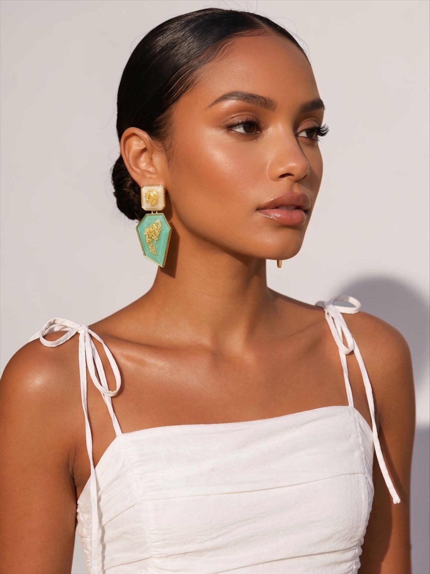 Gold Foil Resin Statement Earrings – Geometric Drop Earrings in Red Blue Black Green