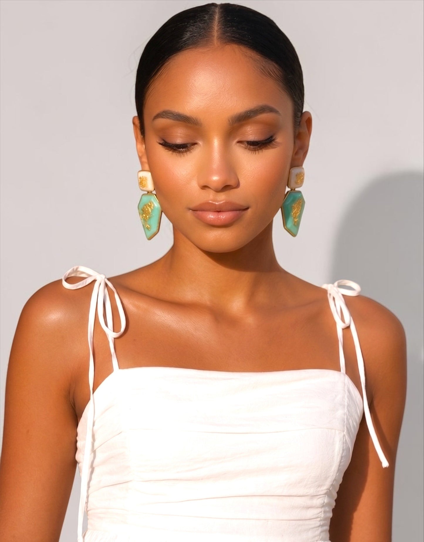 Gold Foil Resin Statement Earrings – Geometric Drop Earrings in Red Blue Black Green