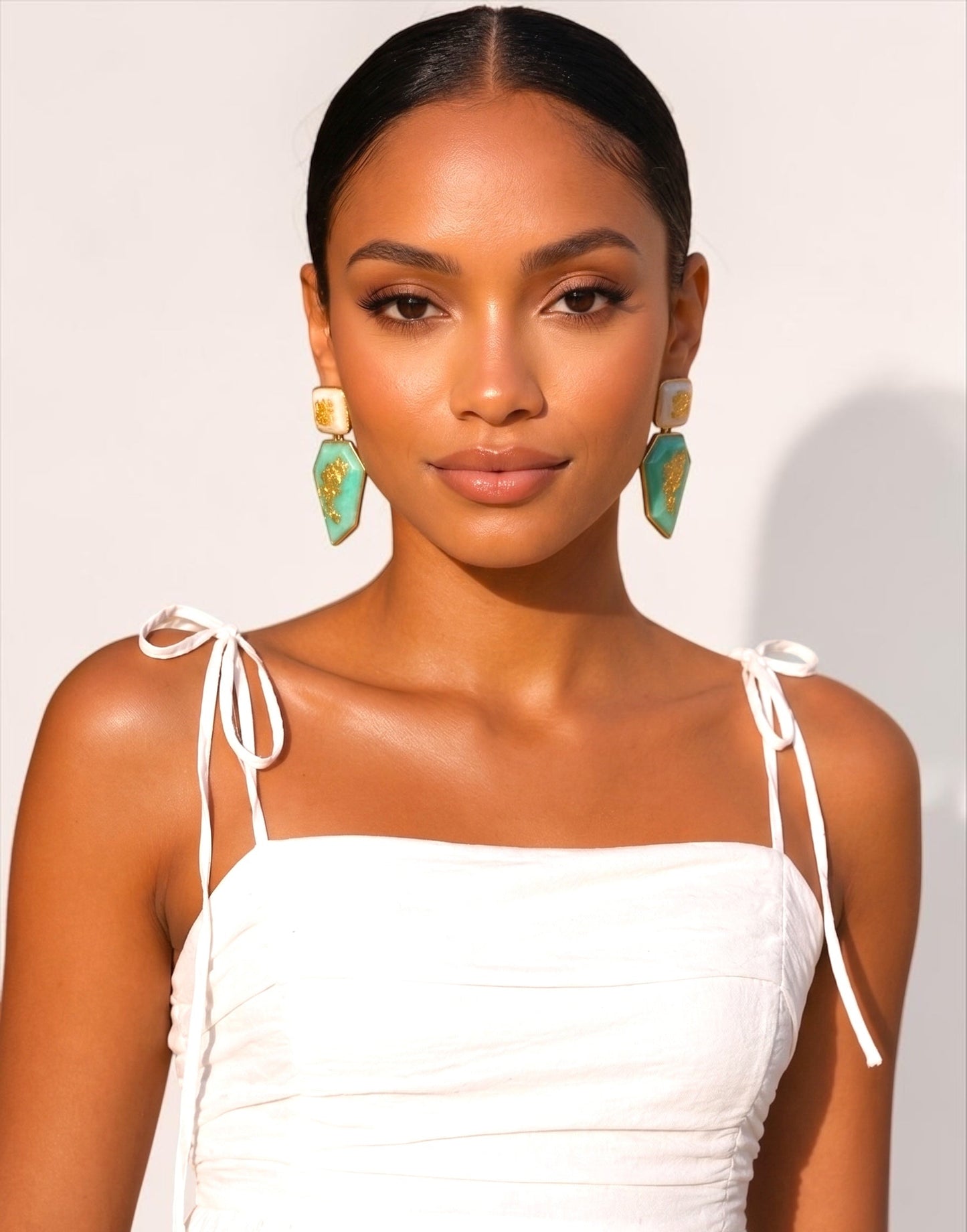 Gold Foil Resin Statement Earrings – Geometric Drop Earrings in Red Blue Black Green