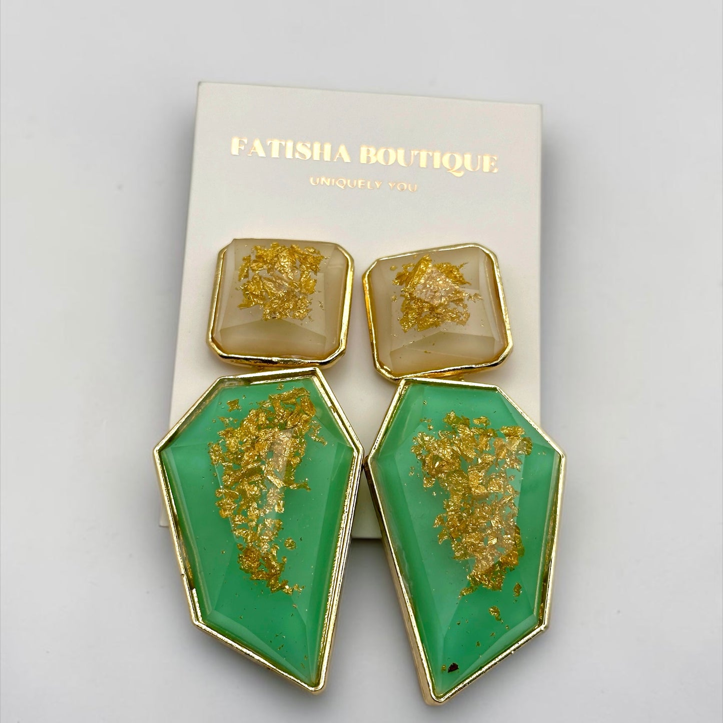 Gold Foil Resin Statement Earrings – Geometric Drop Earrings in Red Blue Black Green