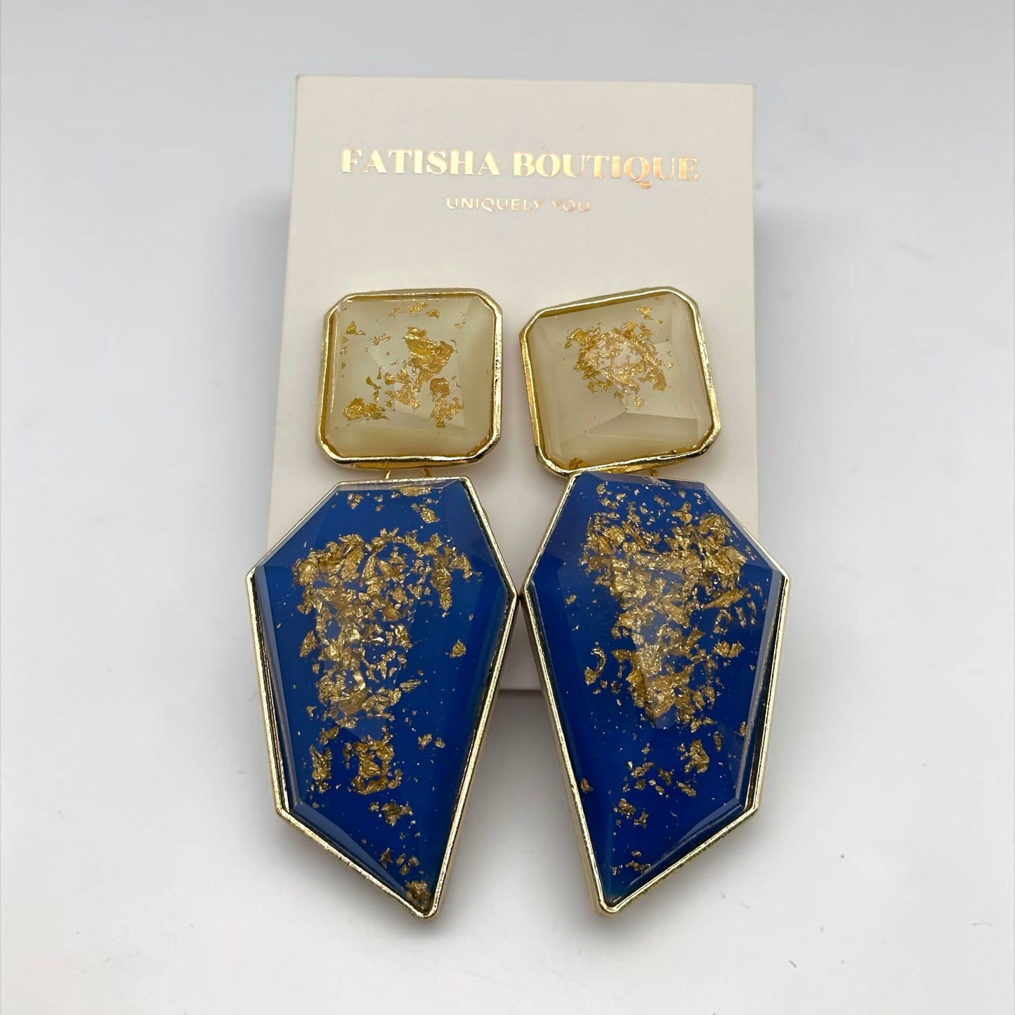 Gold Foil Resin Statement Earrings – Geometric Drop Earrings in Red Blue Black Green