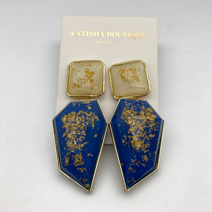 Gold Foil Resin Statement Earrings – Geometric Drop Earrings in Red Blue Black Green