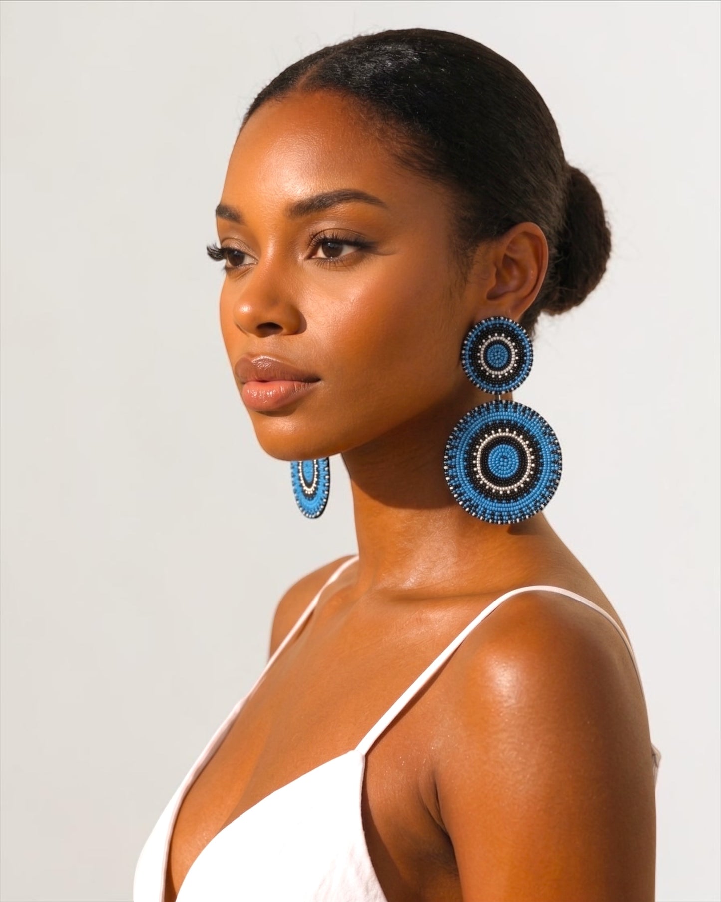 Blue & Black Beaded Statement Earrings – Handcrafted Boho Drop Earrings for Women - Fatisha Boutique #