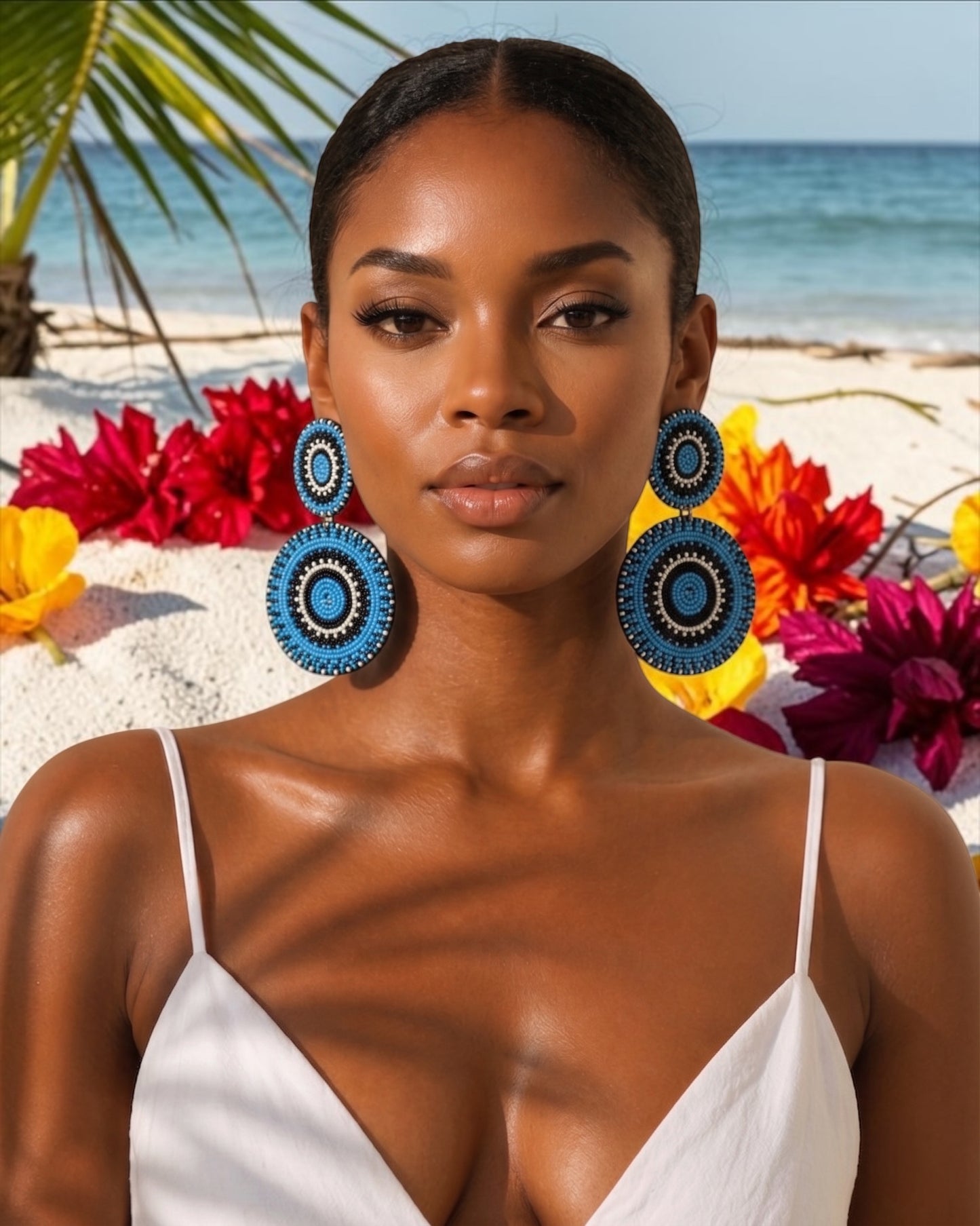 Blue & Black Beaded Statement Earrings – Handcrafted Boho Drop Earrings for Women - Fatisha Boutique #