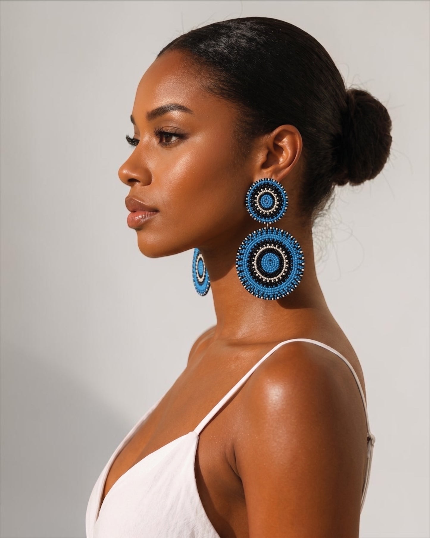 Blue & Black Beaded Statement Earrings – Handcrafted Boho Drop Earrings for Women - Fatisha Boutique #