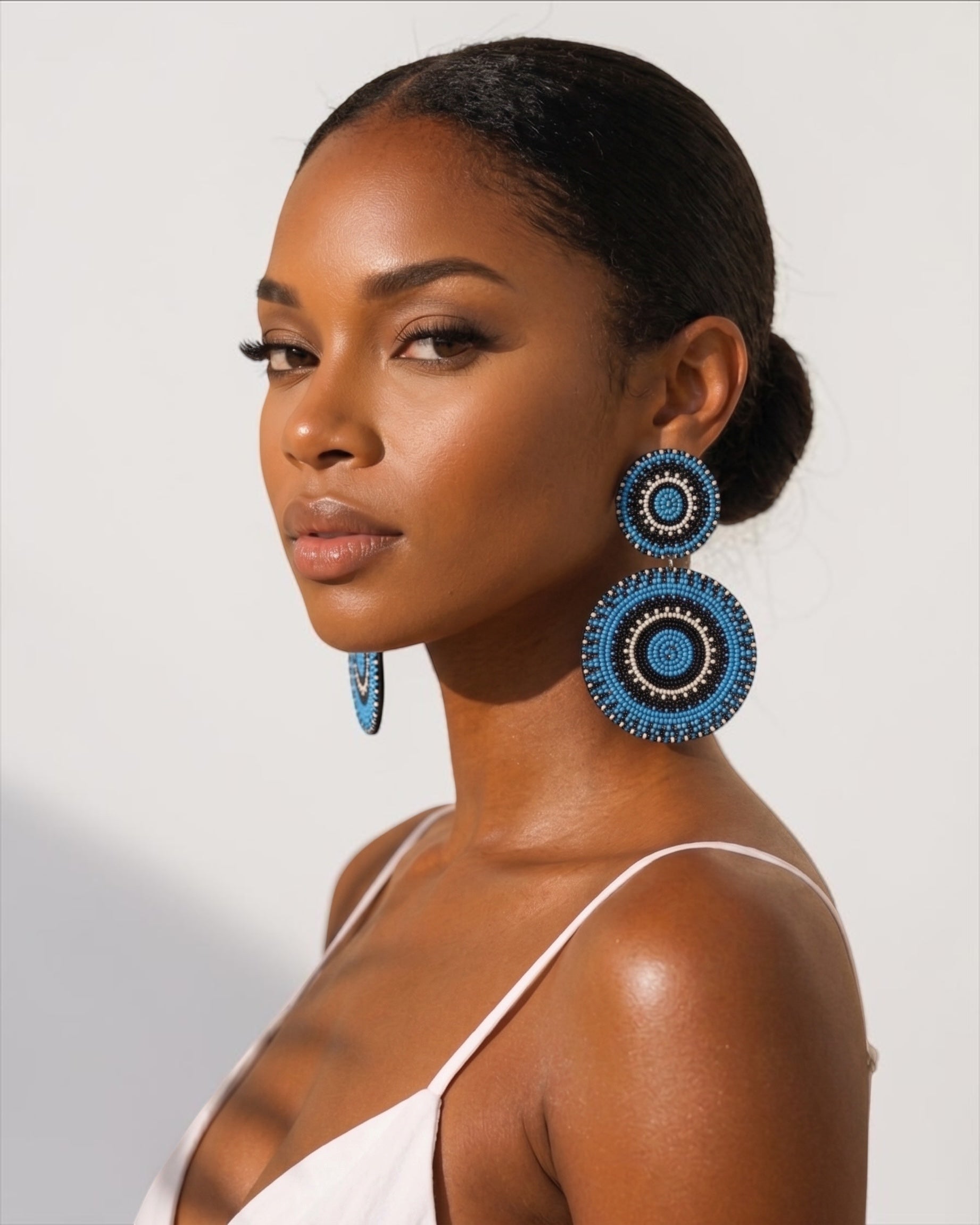 Blue & Black Beaded Statement Earrings – Handcrafted Boho Drop Earrings for Women - Fatisha Boutique #