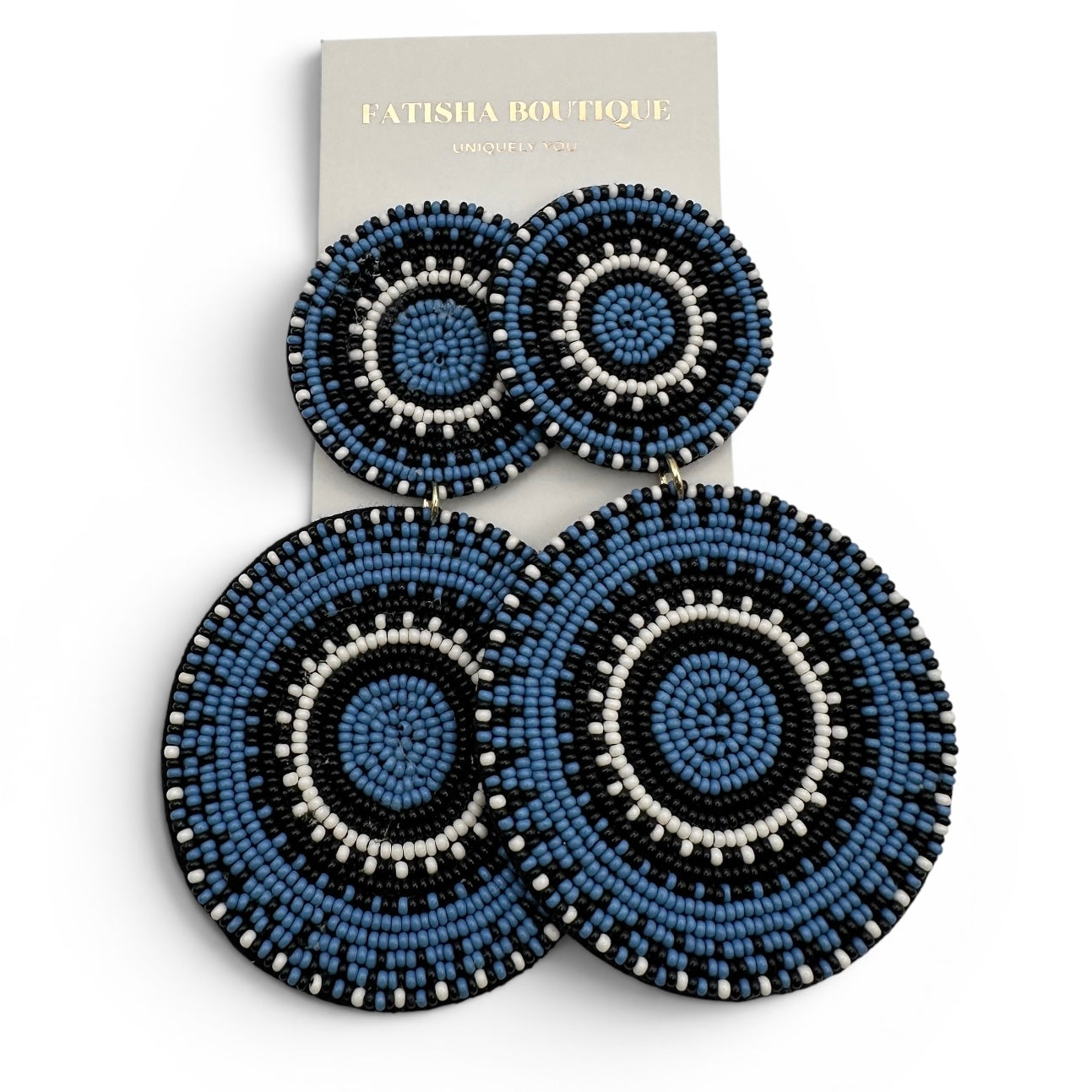 Blue & Black Beaded Statement Earrings – Handcrafted Boho Drop Earrings for Women - Fatisha Boutique #