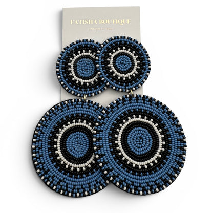 Blue & Black Beaded Statement Earrings – Handcrafted Boho Drop Earrings for Women - Fatisha Boutique #