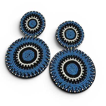 Blue & Black Beaded Statement Earrings – Handcrafted Boho Drop Earrings for Women - Fatisha Boutique #