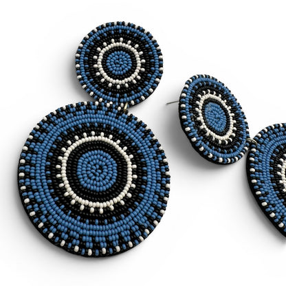 Blue & Black Beaded Statement Earrings – Handcrafted Boho Drop Earrings for Women - Fatisha Boutique #