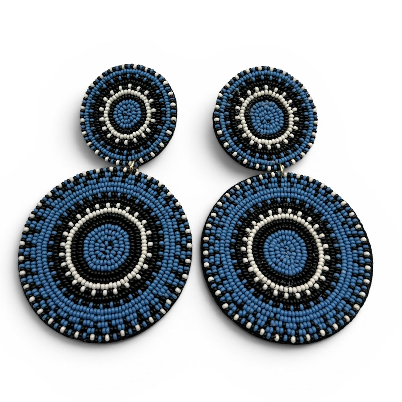Blue & Black Beaded Statement Earrings – Handcrafted Boho Drop Earrings for Women - Fatisha Boutique #