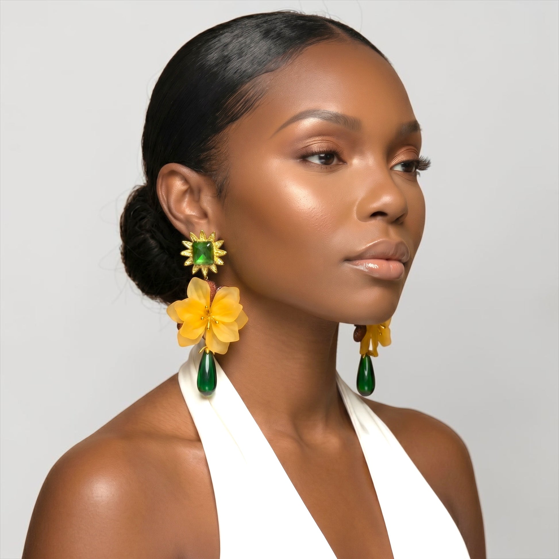 Yellow Flower Statement Earrings – Boho Resin Drop Earrings for Women - Fatisha Boutique #