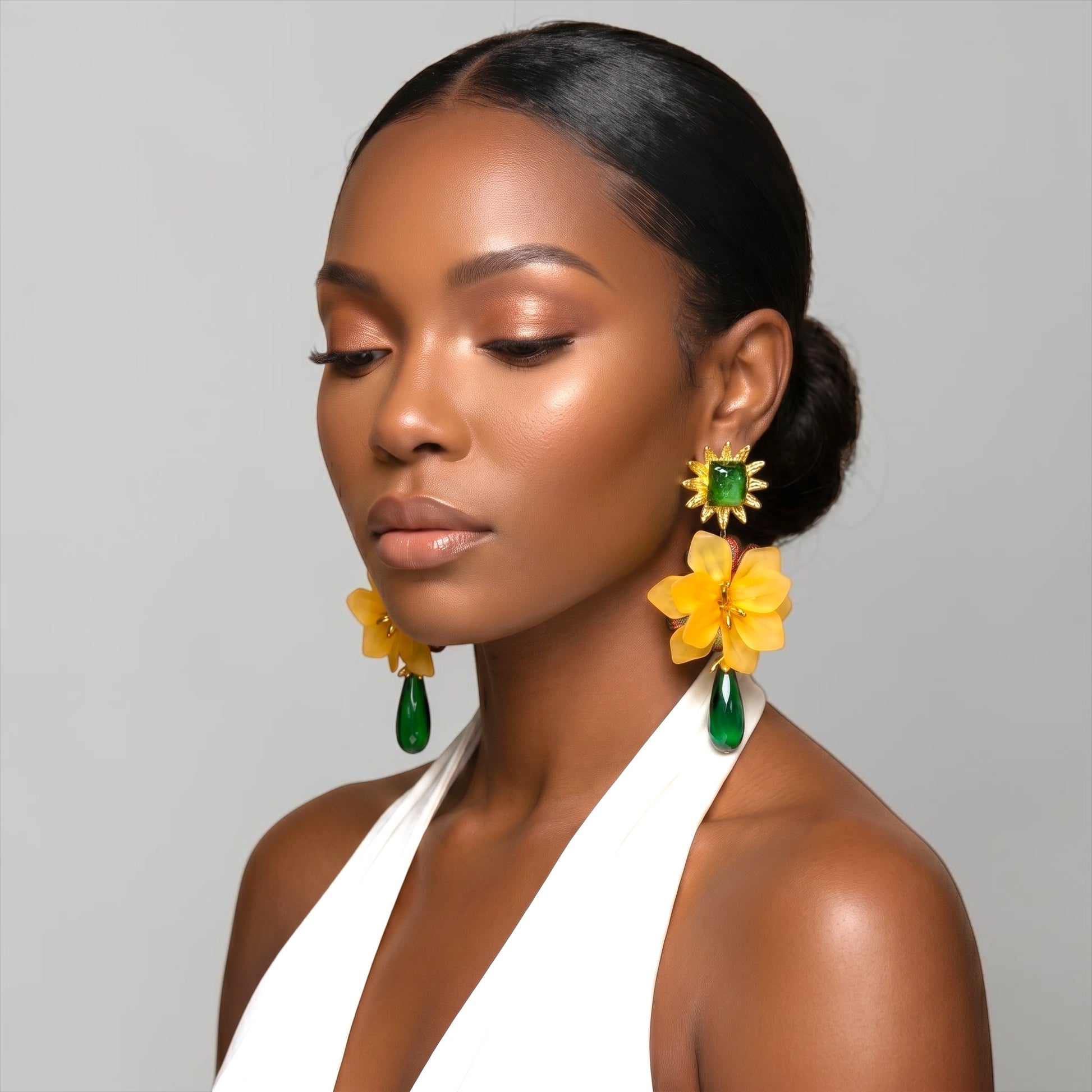 Yellow Flower Statement Earrings – Boho Resin Drop Earrings for Women - Fatisha Boutique #