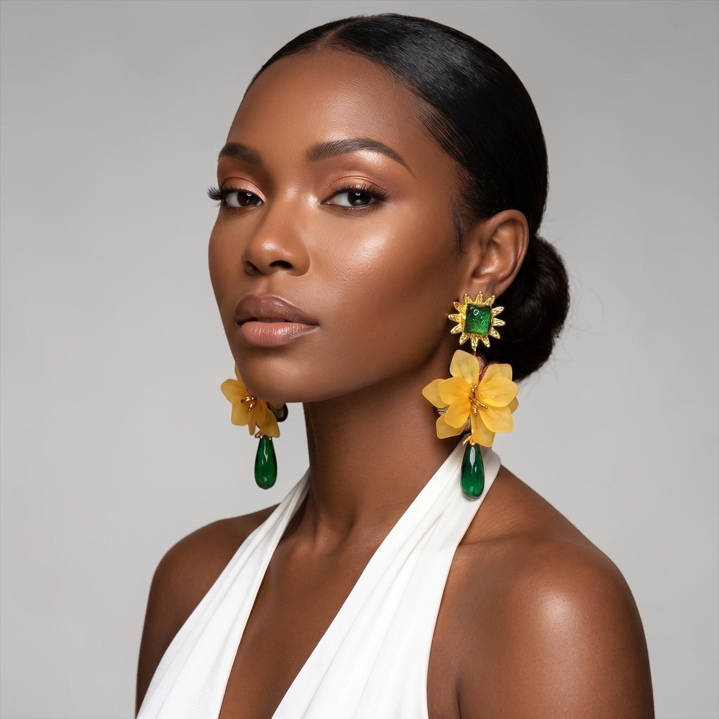 Yellow Flower Statement Earrings – Boho Resin Drop Earrings for Women - Fatisha Boutique #