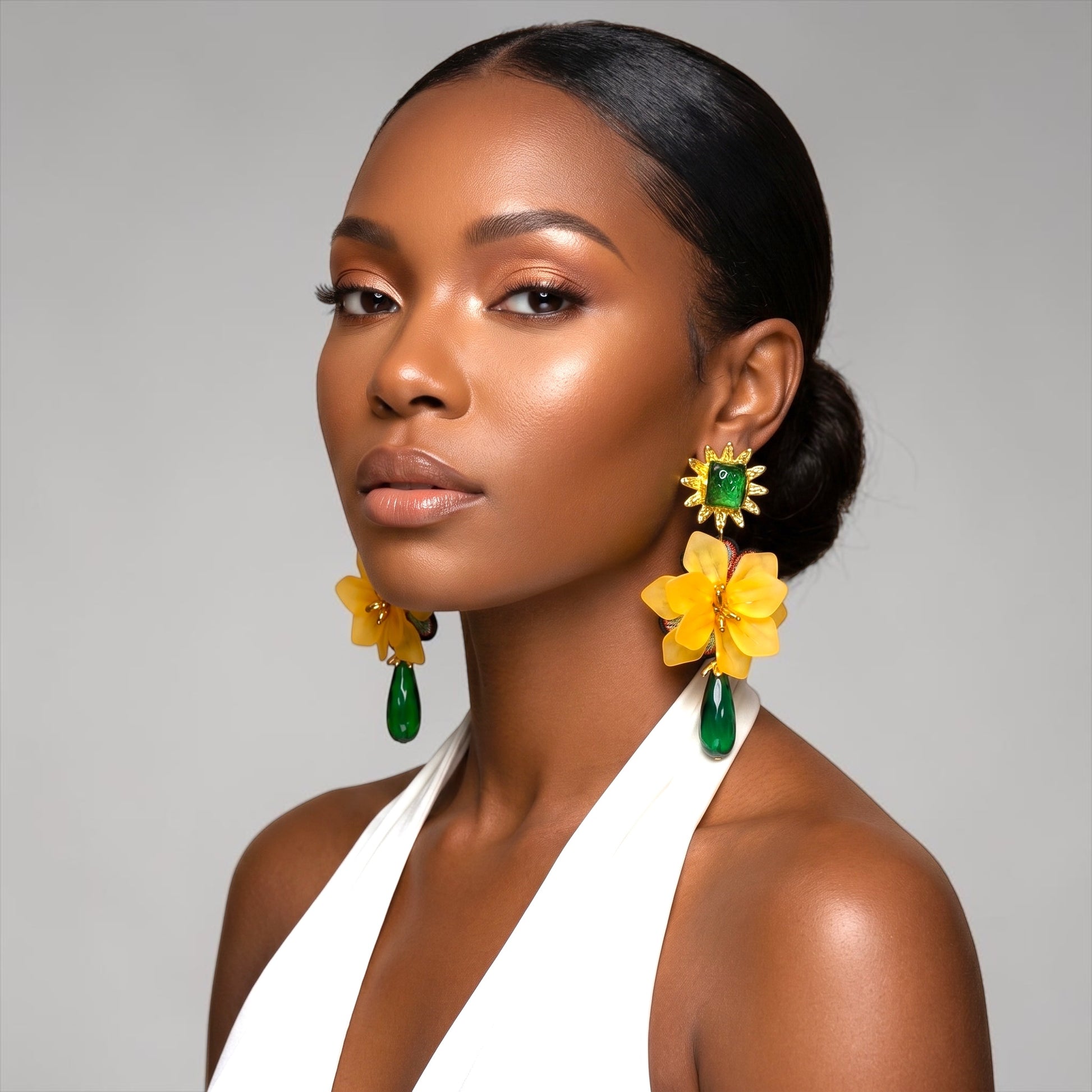 Yellow Flower Statement Earrings – Boho Resin Drop Earrings for Women - Fatisha Boutique #
