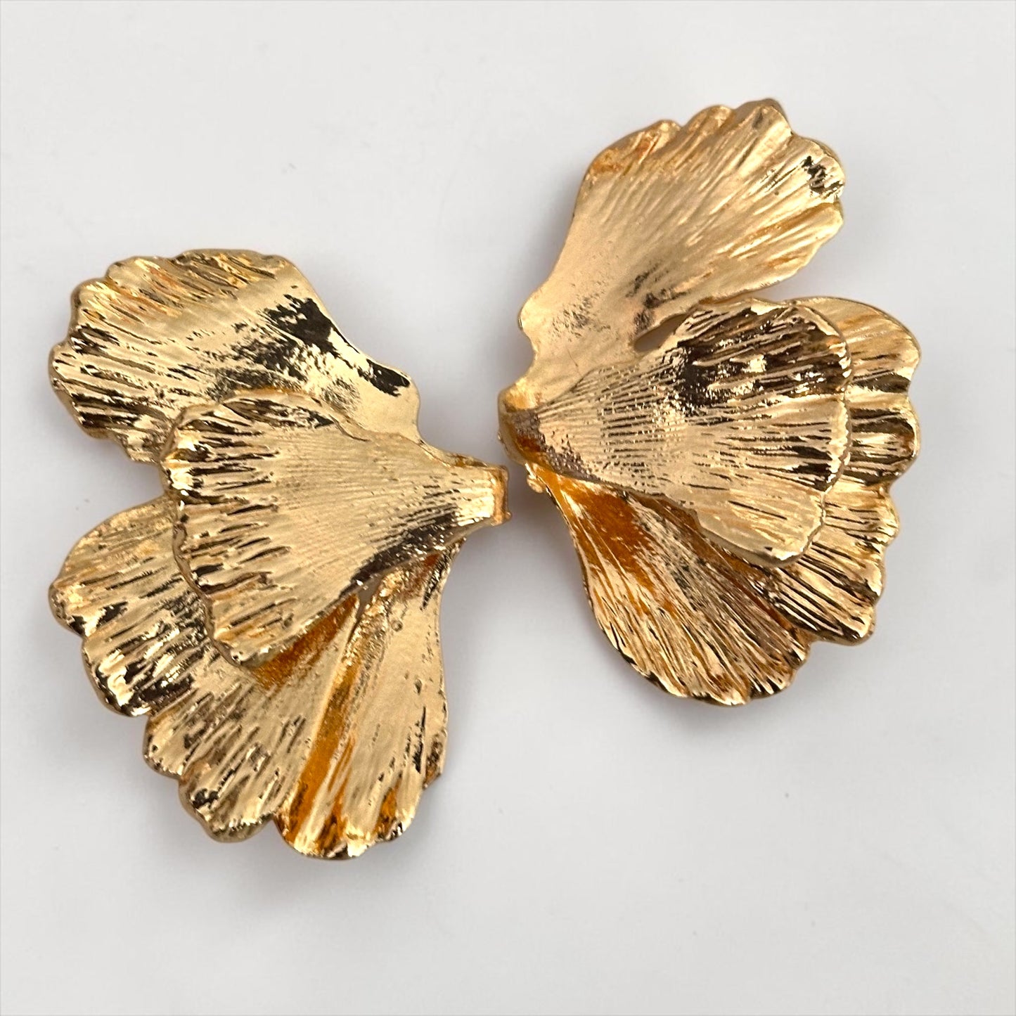 Gold Hammered Petal Earrings – Sculptural Statement Flower Studs for Women - Fatisha Boutique #