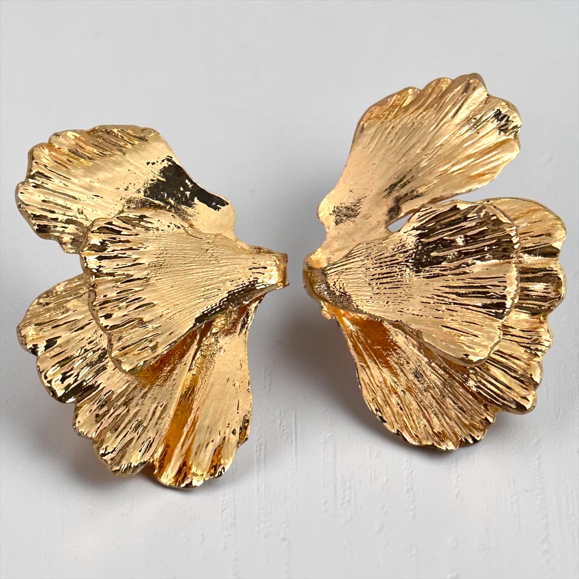 Gold Hammered Petal Earrings – Sculptural Statement Flower Studs for Women - Fatisha Boutique #