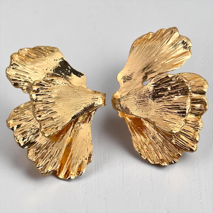 Gold Hammered Petal Earrings – Sculptural Statement Flower Studs for Women - Fatisha Boutique #