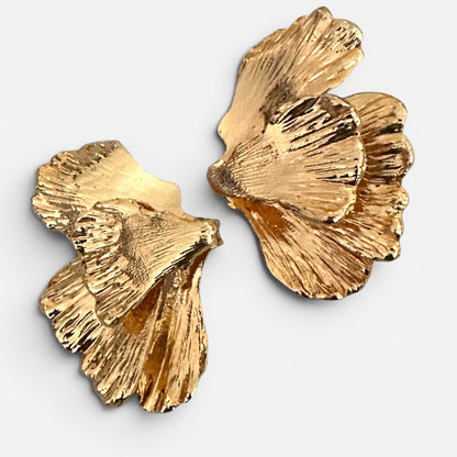 Gold Hammered Petal Earrings – Sculptural Statement Flower Studs for Women - Fatisha Boutique #