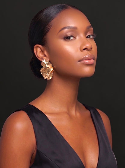 Gold Hammered Petal Earrings – Sculptural Statement Flower Studs for Women - Fatisha Boutique #