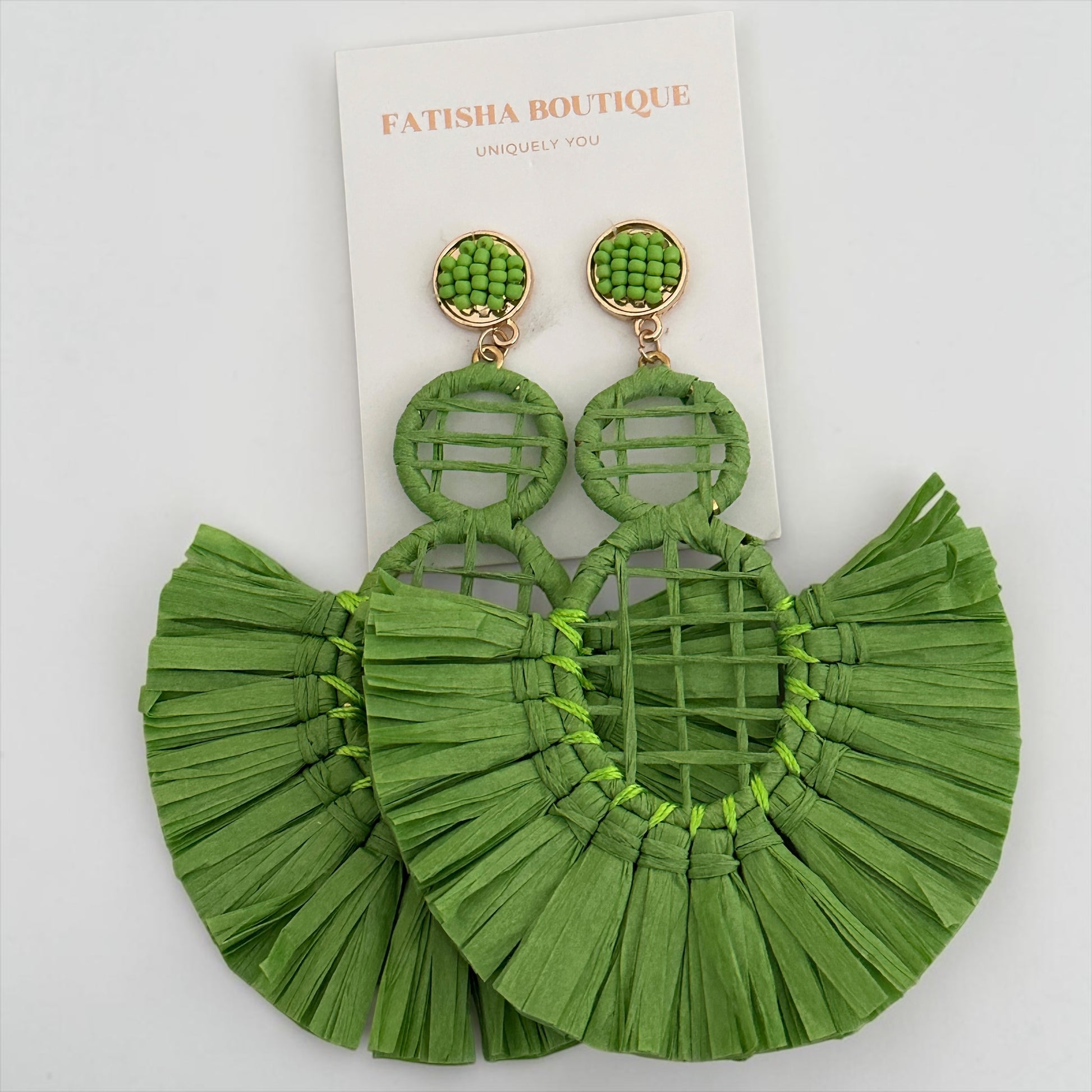 Handmade Raffia Statement Earrings – Boho Oversized Straw Drop Earrings for Summer - Fatisha Boutique #